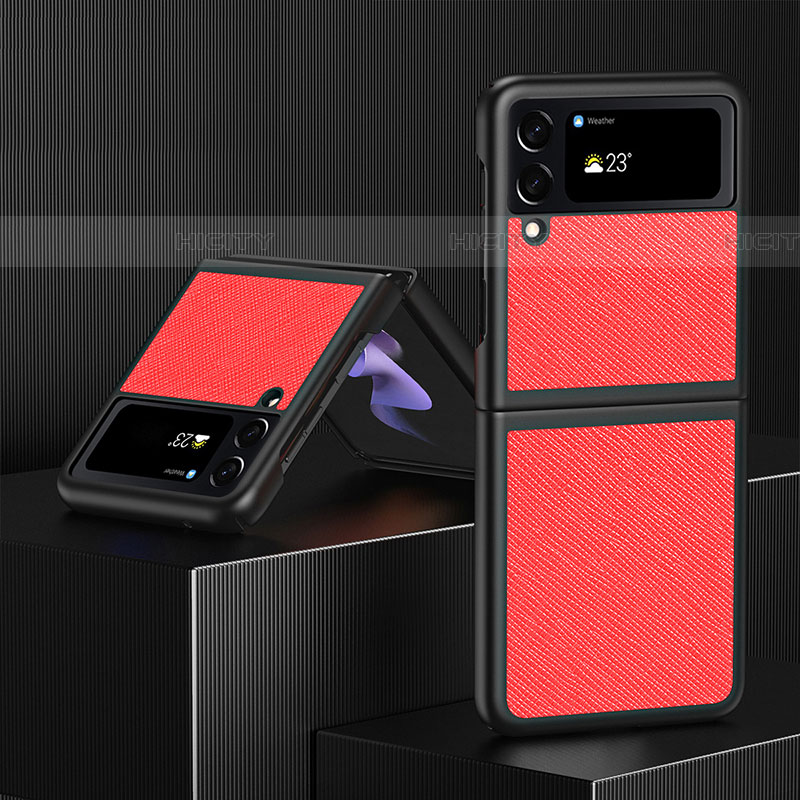 Funda Bumper Lujo Cuero y Plastico Mate Carcasa L03 para Samsung Galaxy Z Flip4 5G Rojo