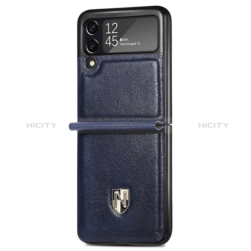 Funda Bumper Lujo Cuero y Plastico Mate Carcasa L07 para Samsung Galaxy Z Flip3 5G Azul