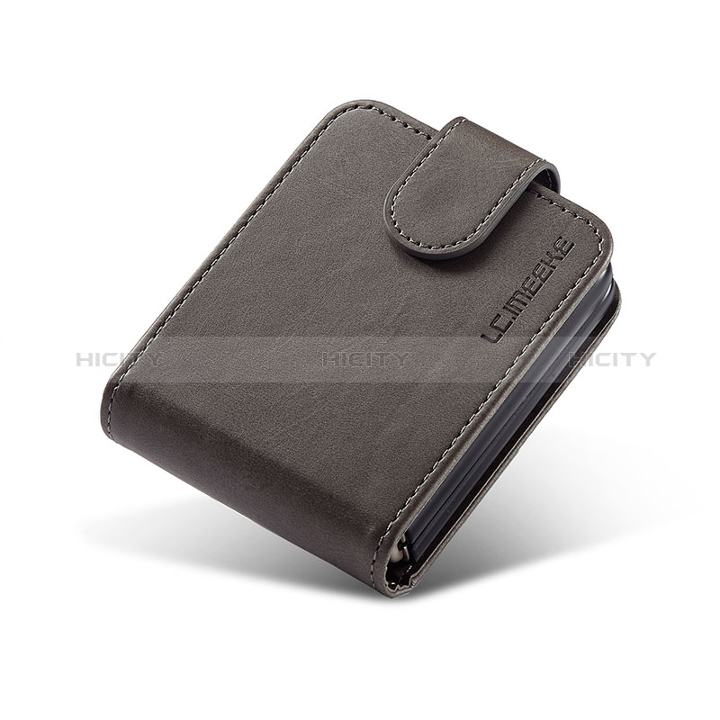 Funda Bumper Lujo Cuero y Plastico Mate Carcasa LC1 para Samsung Galaxy Z Flip3 5G Gris Oscuro