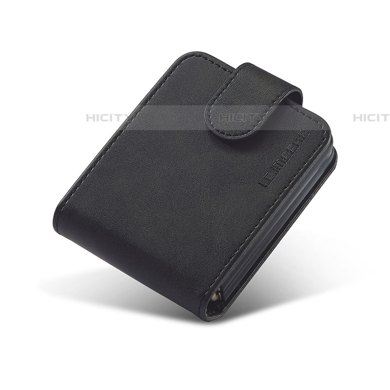 Funda Bumper Lujo Cuero y Plastico Mate Carcasa LC2 para Samsung Galaxy Z Flip4 5G Negro