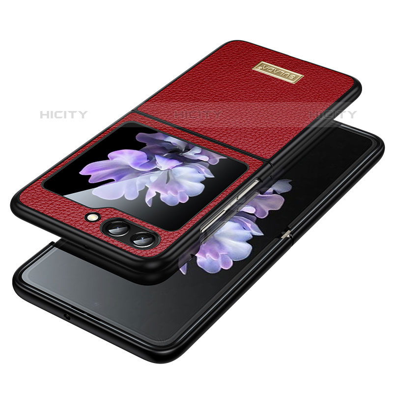 Funda Bumper Lujo Cuero y Plastico Mate Carcasa LD3 para Samsung Galaxy Z Flip5 5G Rojo