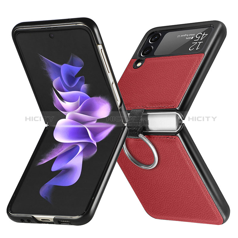 Funda Bumper Lujo Cuero y Plastico Mate Carcasa para Samsung Galaxy Z Flip3 5G Rojo