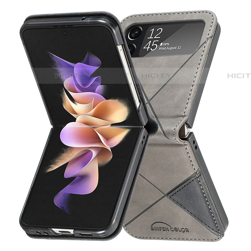 Funda Bumper Lujo Cuero y Plastico Mate Carcasa para Samsung Galaxy Z Flip4 5G Gris