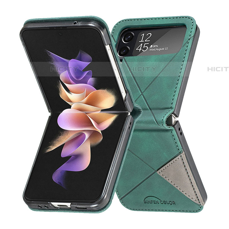 Funda Bumper Lujo Cuero y Plastico Mate Carcasa para Samsung Galaxy Z Flip4 5G Verde