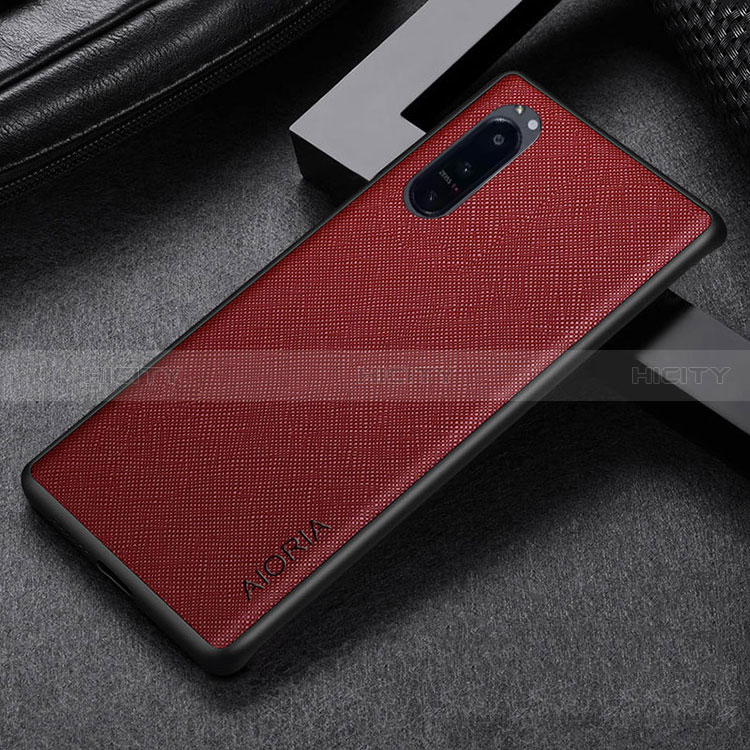 Funda Bumper Lujo Cuero y Plastico Mate Carcasa para Sony Xperia 1 III Rojo