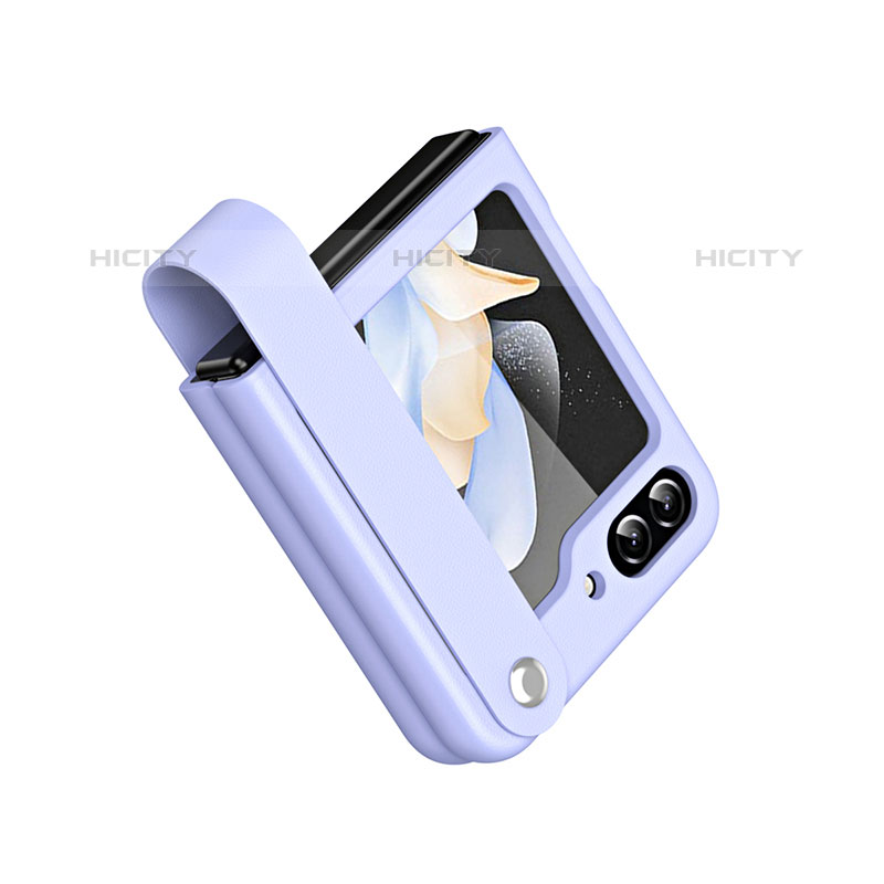 Funda Bumper Lujo Cuero y Plastico Mate Carcasa QH1 para Samsung Galaxy Z Flip5 5G Morado