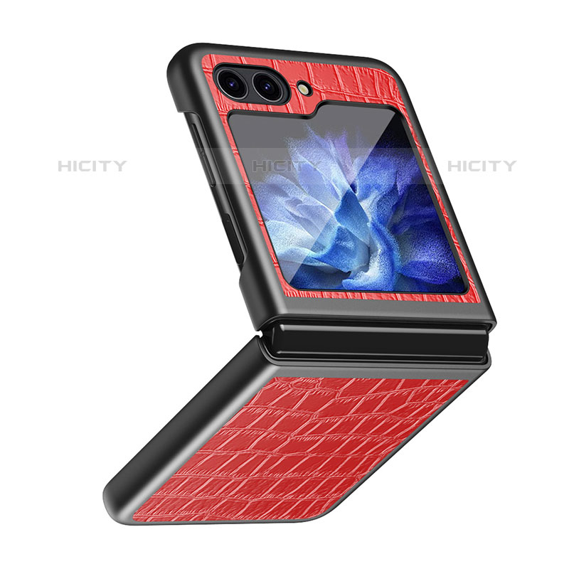 Funda Bumper Lujo Cuero y Plastico Mate Carcasa QH4 para Samsung Galaxy Z Flip5 5G Rojo