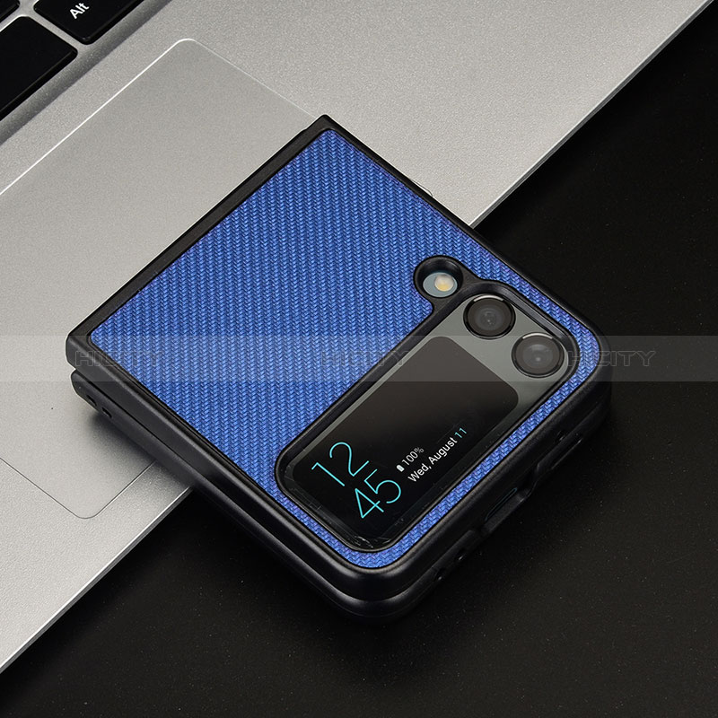 Funda Bumper Lujo Cuero y Plastico Mate Carcasa R02 para Samsung Galaxy Z Flip3 5G Azul