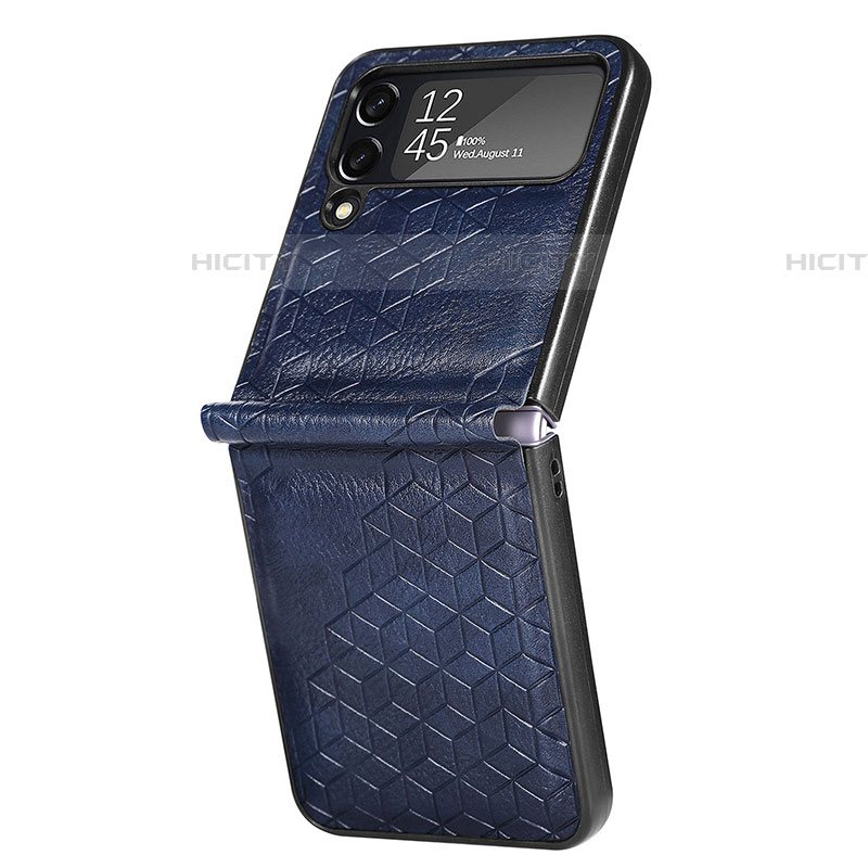 Funda Bumper Lujo Cuero y Plastico Mate Carcasa R04 para Samsung Galaxy Z Flip4 5G Azul