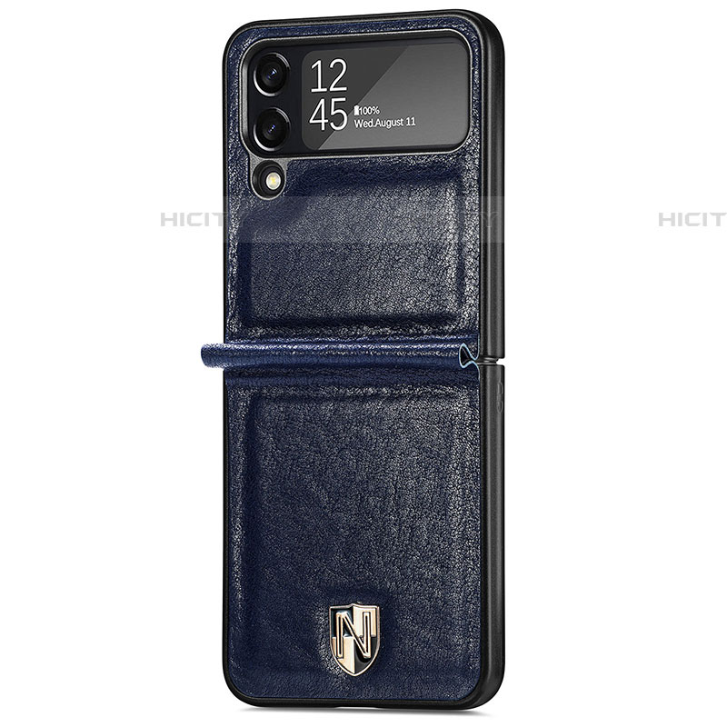 Funda Bumper Lujo Cuero y Plastico Mate Carcasa R05 para Samsung Galaxy Z Flip4 5G Azul