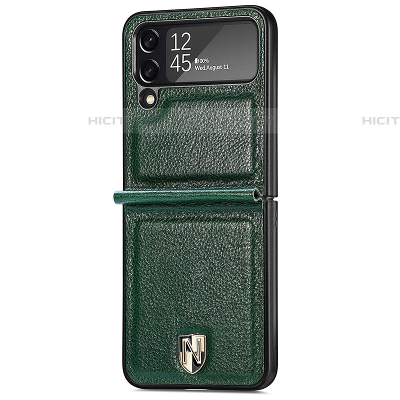 Funda Bumper Lujo Cuero y Plastico Mate Carcasa R05 para Samsung Galaxy Z Flip4 5G Verde