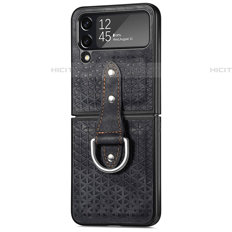 Funda Bumper Lujo Cuero y Plastico Mate Carcasa R07 para Samsung Galaxy Z Flip4 5G Negro