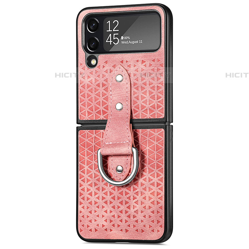 Funda Bumper Lujo Cuero y Plastico Mate Carcasa R07 para Samsung Galaxy Z Flip4 5G Oro Rosa