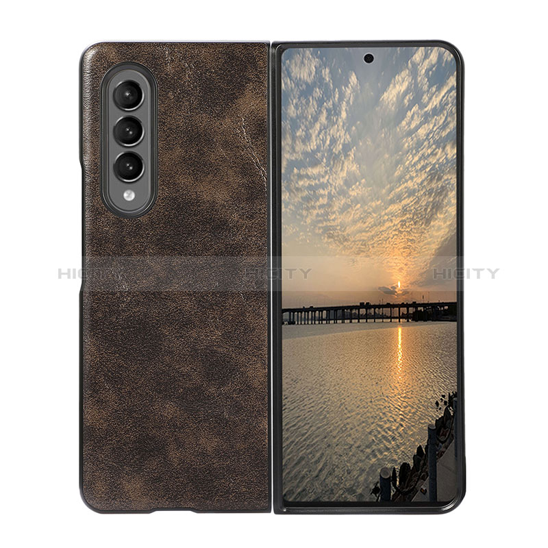 Funda Bumper Lujo Cuero y Plastico Mate Carcasa R07 para Samsung Galaxy Z Fold3 5G Marron