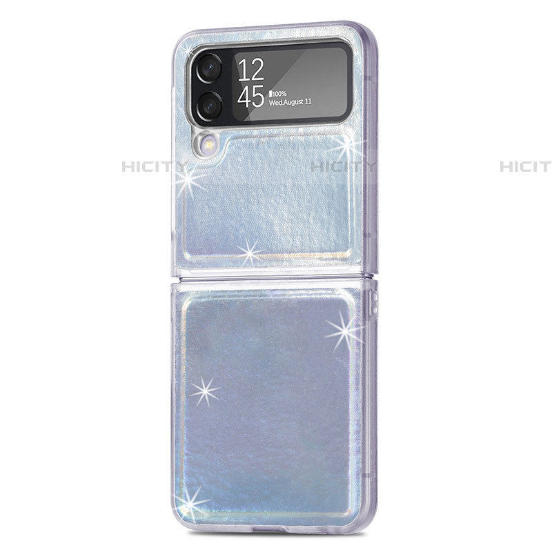 Funda Bumper Lujo Cuero y Plastico Mate Carcasa R08 para Samsung Galaxy Z Flip4 5G Plata
