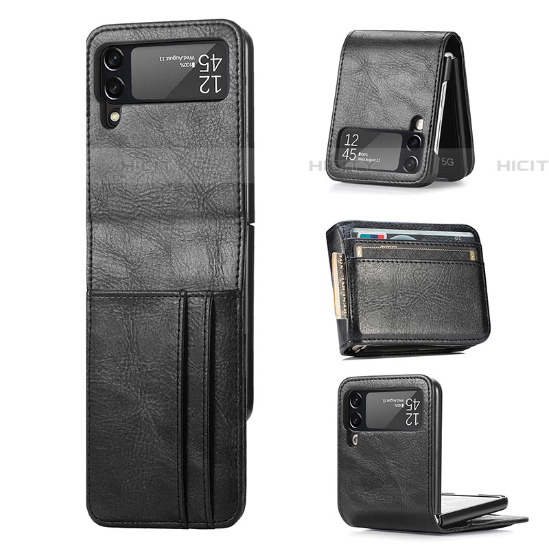 Funda Bumper Lujo Cuero y Plastico Mate Carcasa R09 para Samsung Galaxy Z Flip4 5G Negro