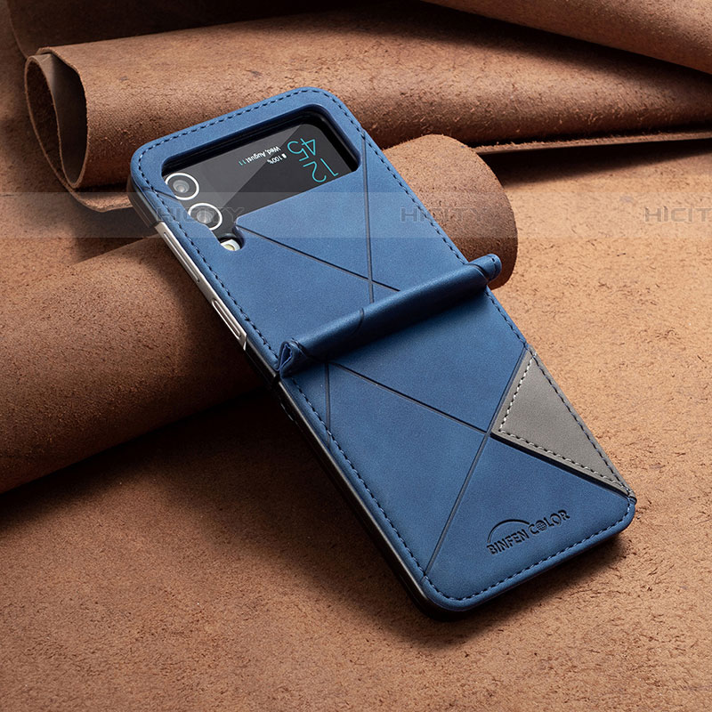 Funda Bumper Lujo Cuero y Plastico Mate Carcasa S01 para Samsung Galaxy Z Flip4 5G Azul