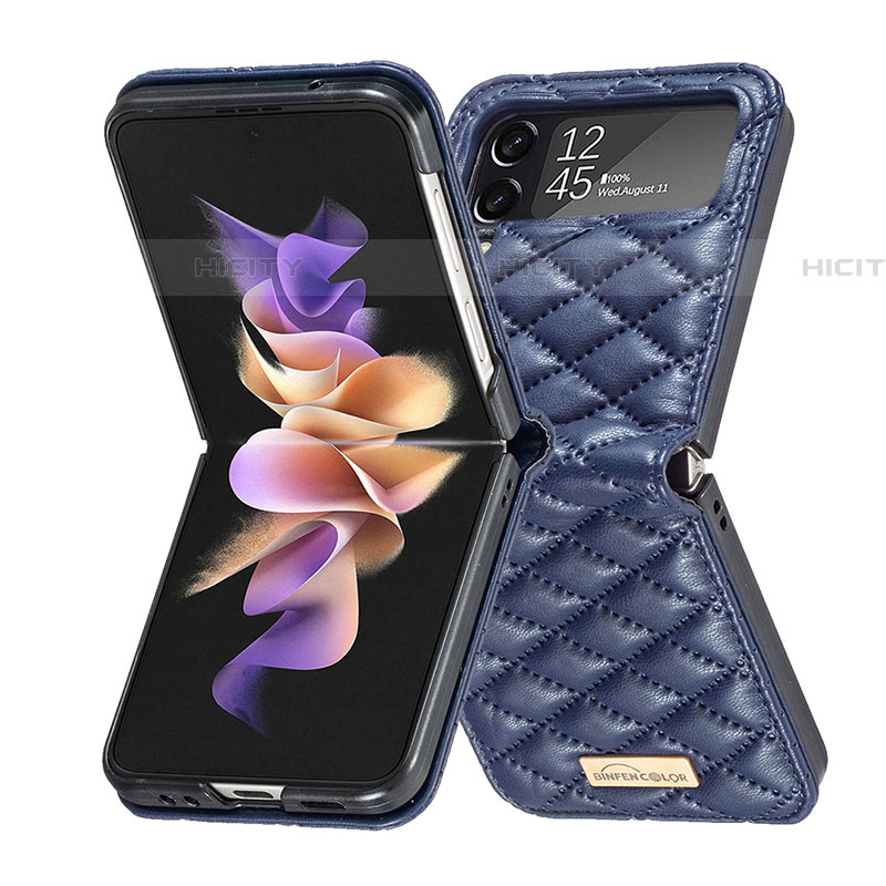 Funda Bumper Lujo Cuero y Plastico Mate Carcasa S02 para Samsung Galaxy Z Flip4 5G Azul