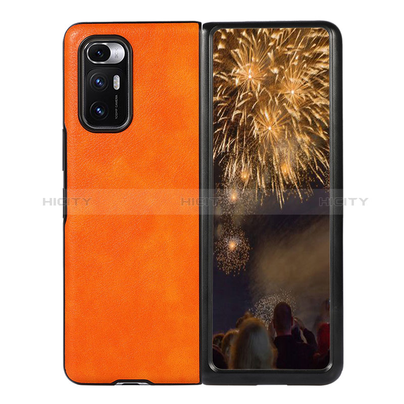 Funda Bumper Lujo Cuero y Plastico Mate Carcasa S03 para Xiaomi Mix Fold 5G Naranja