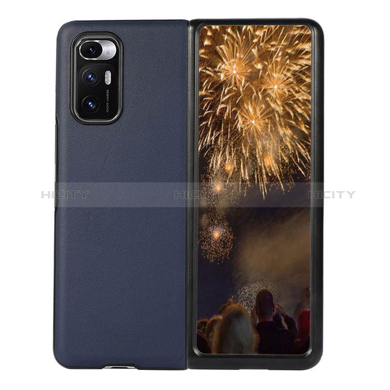 Funda Bumper Lujo Cuero y Plastico Mate Carcasa S04 para Xiaomi Mix Fold 5G Azul