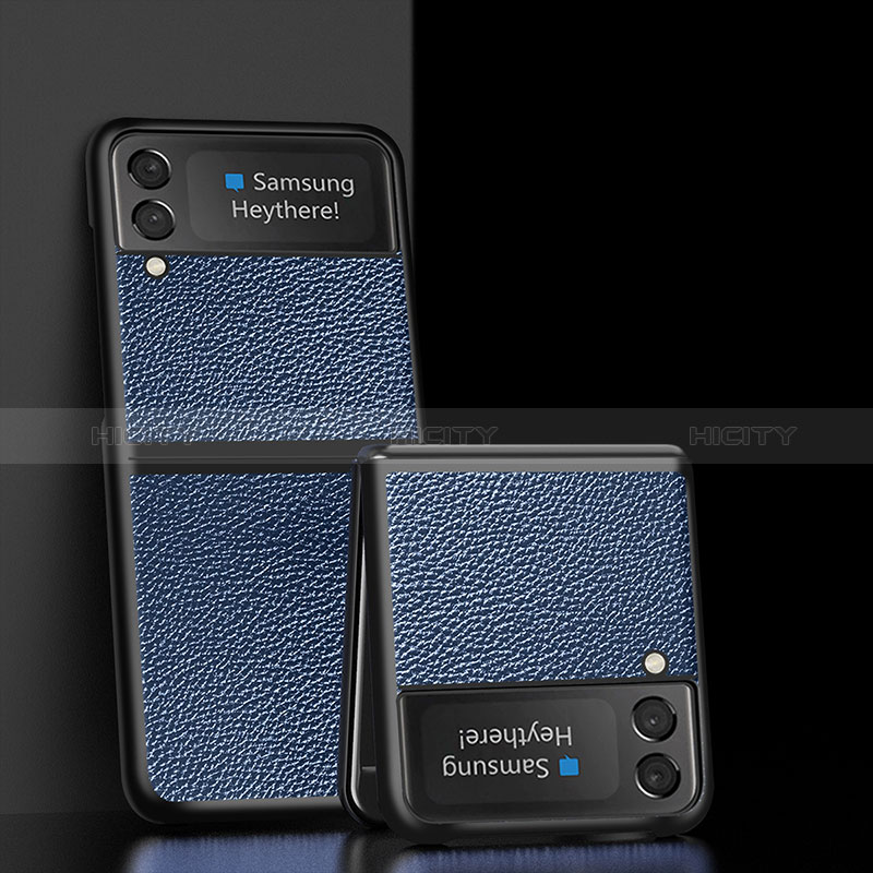 Funda Bumper Lujo Cuero y Plastico Mate Carcasa S05 para Samsung Galaxy Z Flip3 5G Azul
