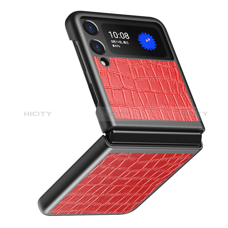 Funda Bumper Lujo Cuero y Plastico Mate Carcasa S07 para Samsung Galaxy Z Flip3 5G Rojo