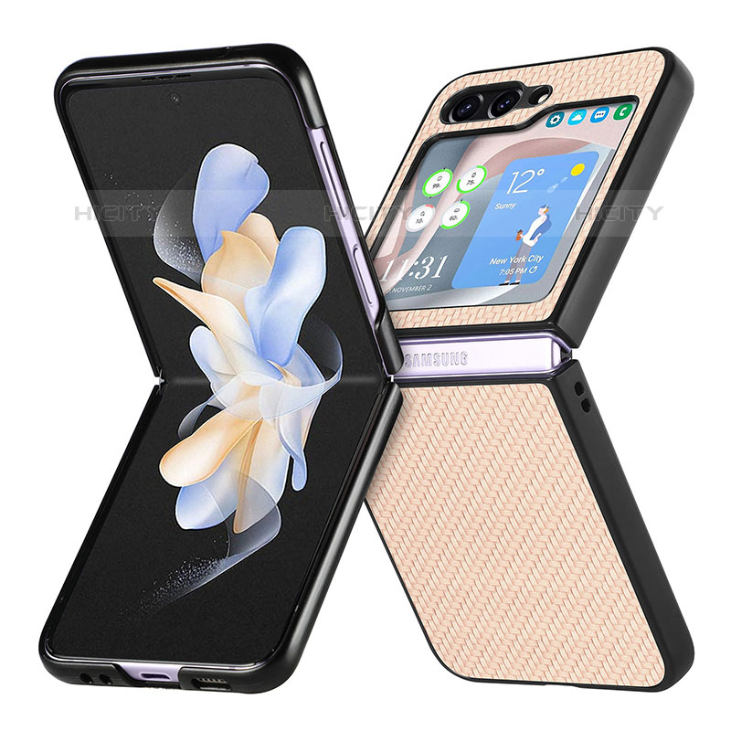 Funda Bumper Lujo Cuero y Plastico Mate Carcasa SD5 para Samsung Galaxy Z Flip5 5G Oro