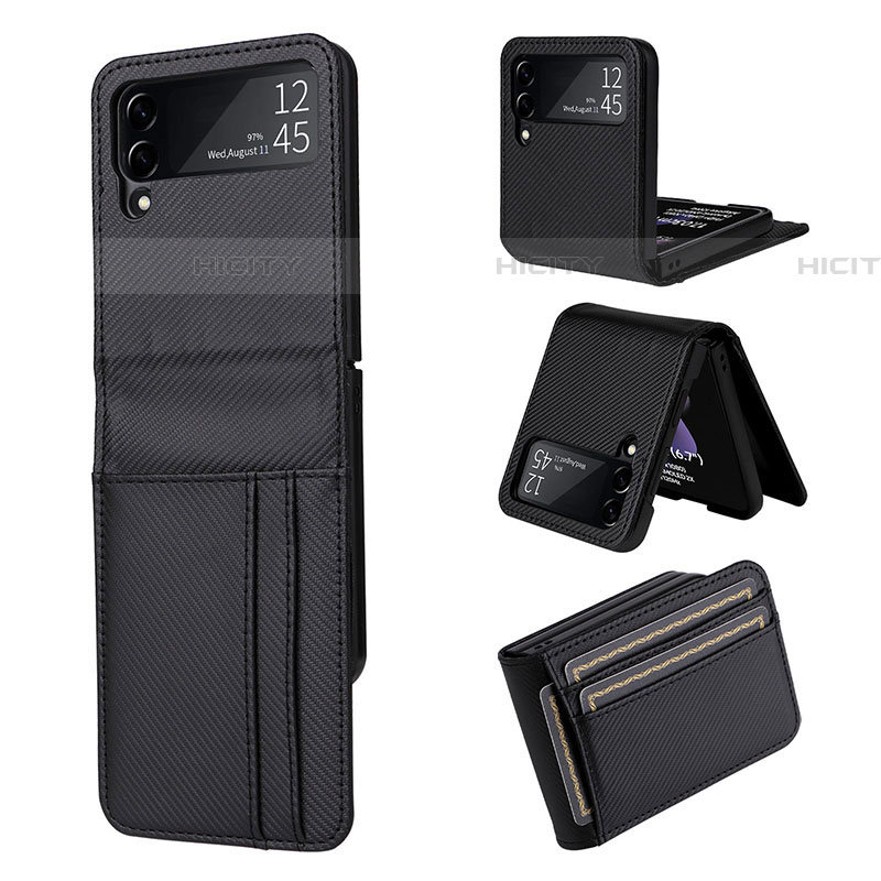 Funda Bumper Lujo Cuero y Plastico Mate Carcasa T01 para Samsung Galaxy Z Flip4 5G Negro