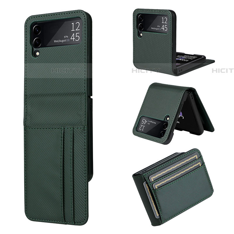 Funda Bumper Lujo Cuero y Plastico Mate Carcasa T01 para Samsung Galaxy Z Flip4 5G Verde