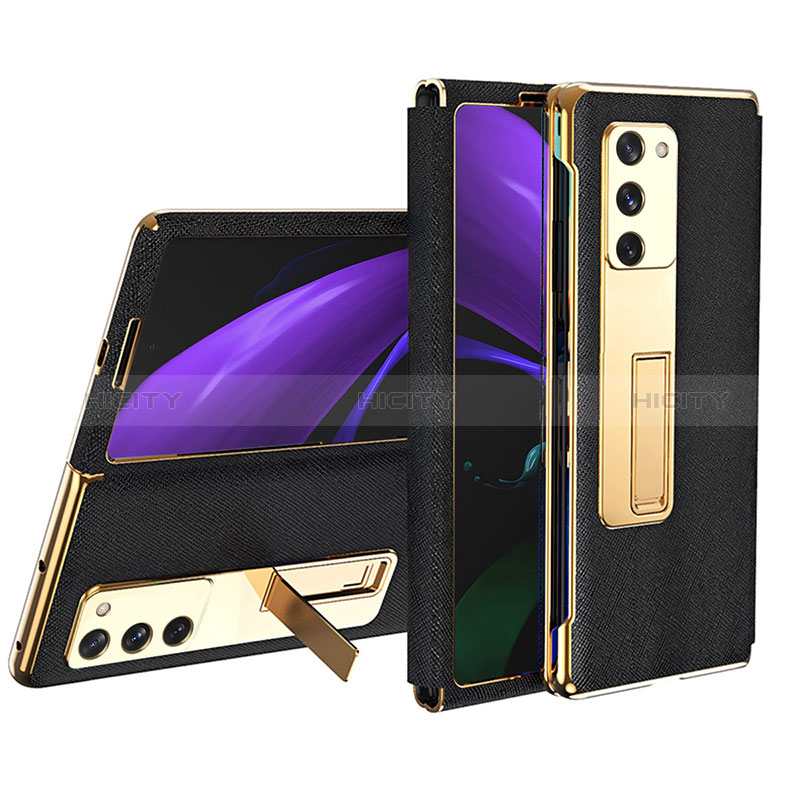 Funda Bumper Lujo Cuero y Plastico Mate Carcasa T02 para Samsung Galaxy Z Fold2 5G Negro