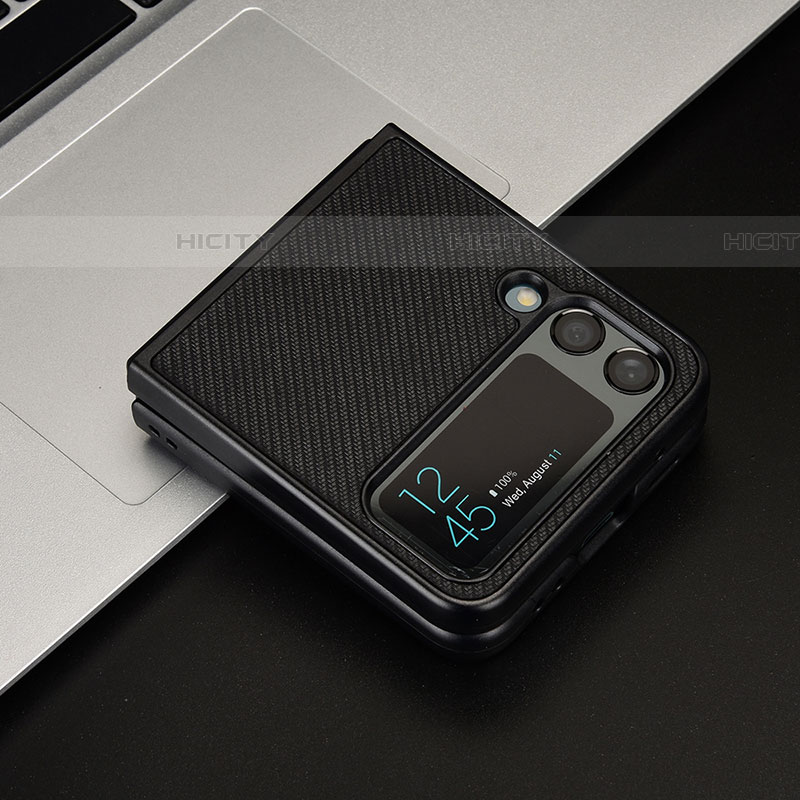 Funda Bumper Lujo Cuero y Plastico Mate Carcasa T04 para Samsung Galaxy Z Flip4 5G Negro
