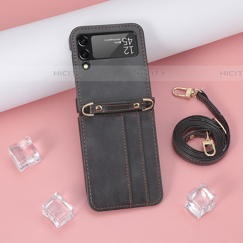Funda Bumper Lujo Cuero y Plastico Mate Carcasa T08 para Samsung Galaxy Z Flip4 5G Negro