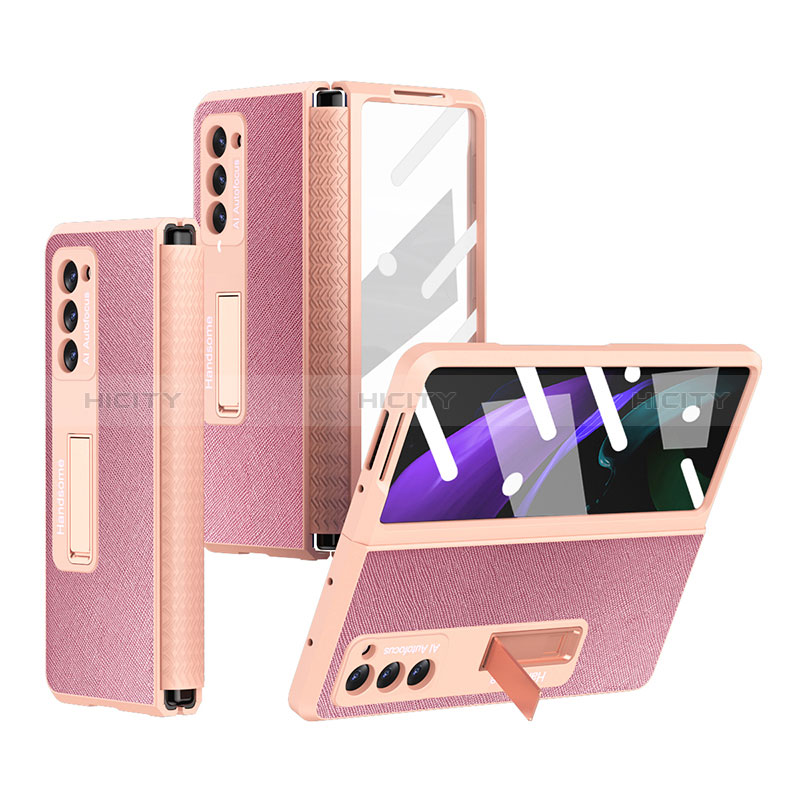 Funda Bumper Lujo Cuero y Plastico Mate Carcasa Z03 para Samsung Galaxy Z Fold2 5G Oro Rosa