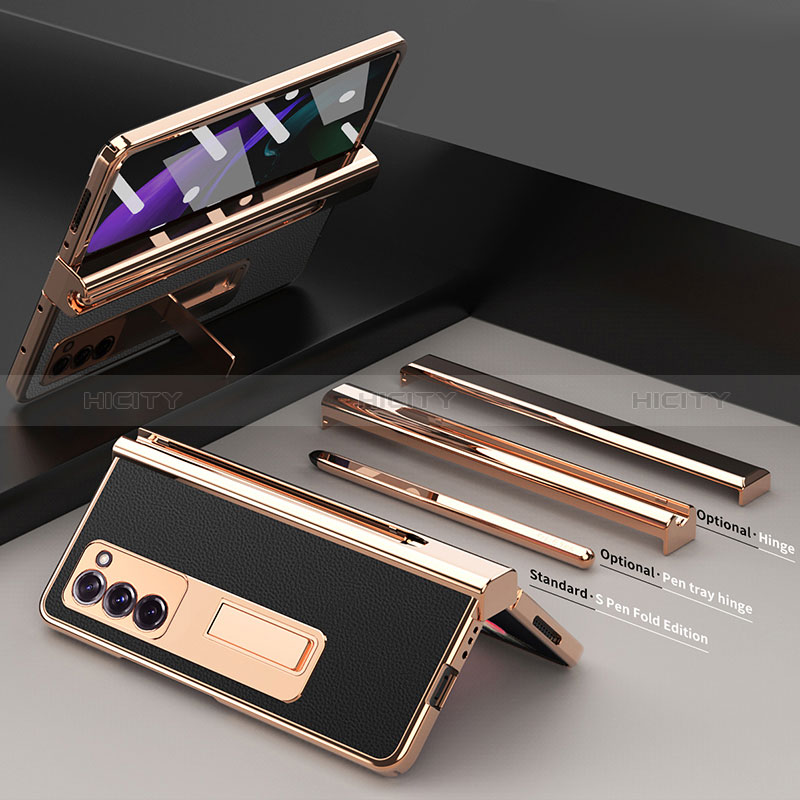 Funda Bumper Lujo Cuero y Plastico Mate Carcasa Z05 para Samsung Galaxy Z Fold2 5G Negro