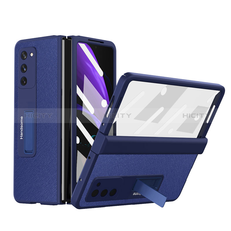 Funda Bumper Lujo Cuero y Plastico Mate Carcasa Z06 para Samsung Galaxy Z Fold2 5G Azul