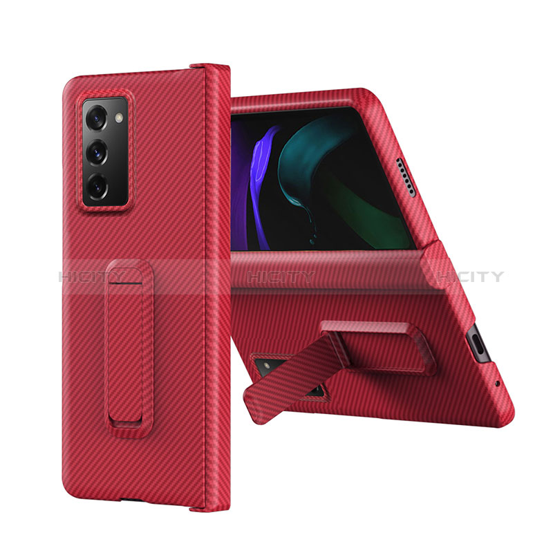 Funda Bumper Lujo Cuero y Plastico Mate Carcasa Z08 para Samsung Galaxy Z Fold2 5G Rojo