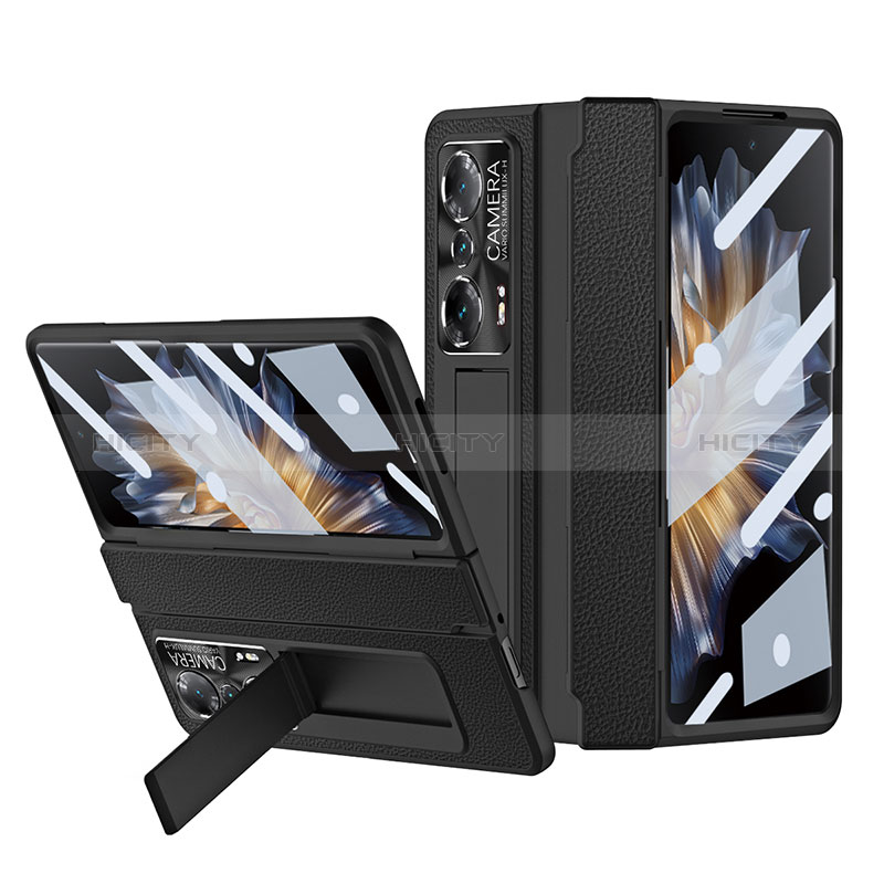 Funda Bumper Lujo Cuero y Plastico Mate Carcasa ZL1 para Huawei Honor Magic Vs Ultimate 5G Negro