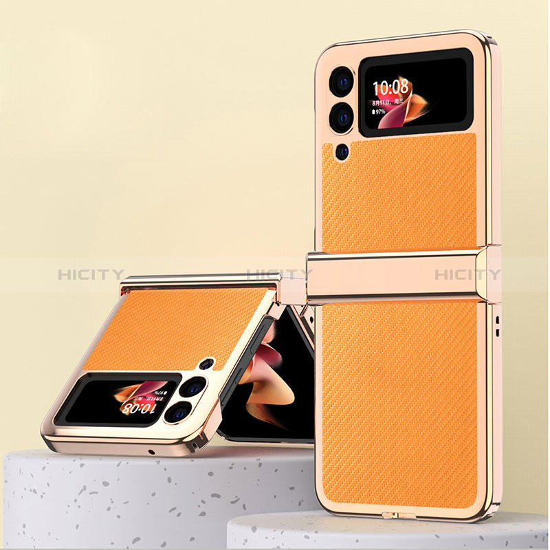 Funda Bumper Lujo Cuero y Plastico Mate Carcasa ZL2 para Samsung Galaxy Z Flip3 5G Naranja