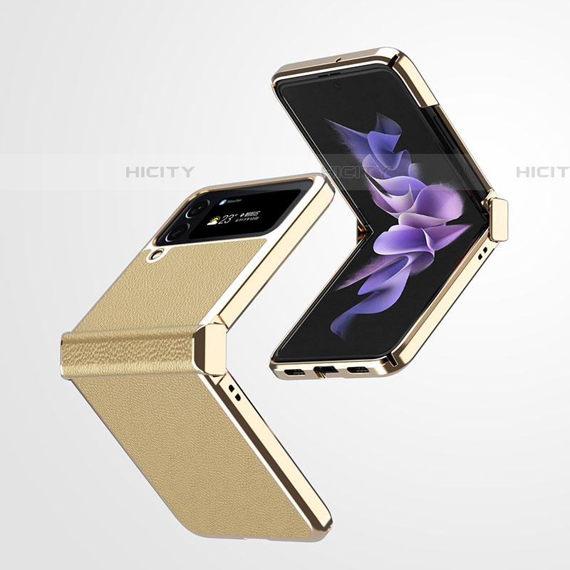 Funda Bumper Lujo Cuero y Plastico Mate Carcasa ZL2 para Samsung Galaxy Z Flip4 5G Oro