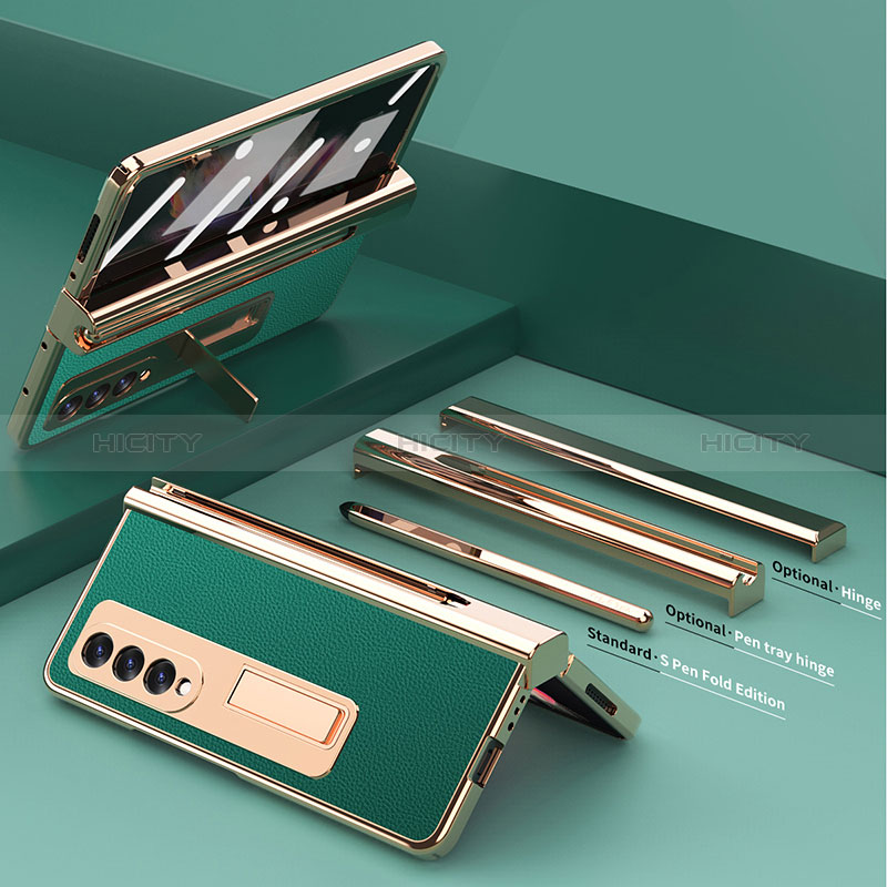 Funda Bumper Lujo Cuero y Plastico Mate Carcasa ZL2 para Samsung Galaxy Z Fold3 5G Verde