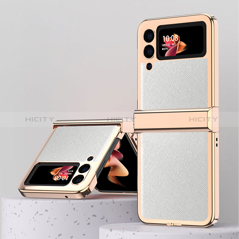 Funda Bumper Lujo Cuero y Plastico Mate Carcasa ZL3 para Samsung Galaxy Z Flip3 5G Blanco