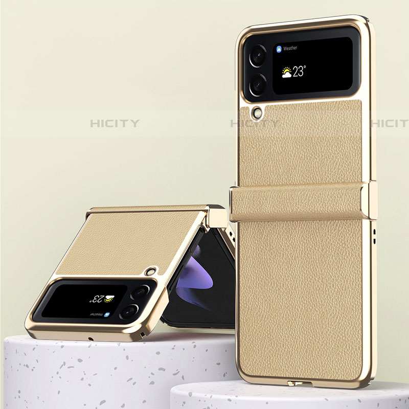 Funda Bumper Lujo Cuero y Plastico Mate Carcasa ZL3 para Samsung Galaxy Z Flip4 5G Oro