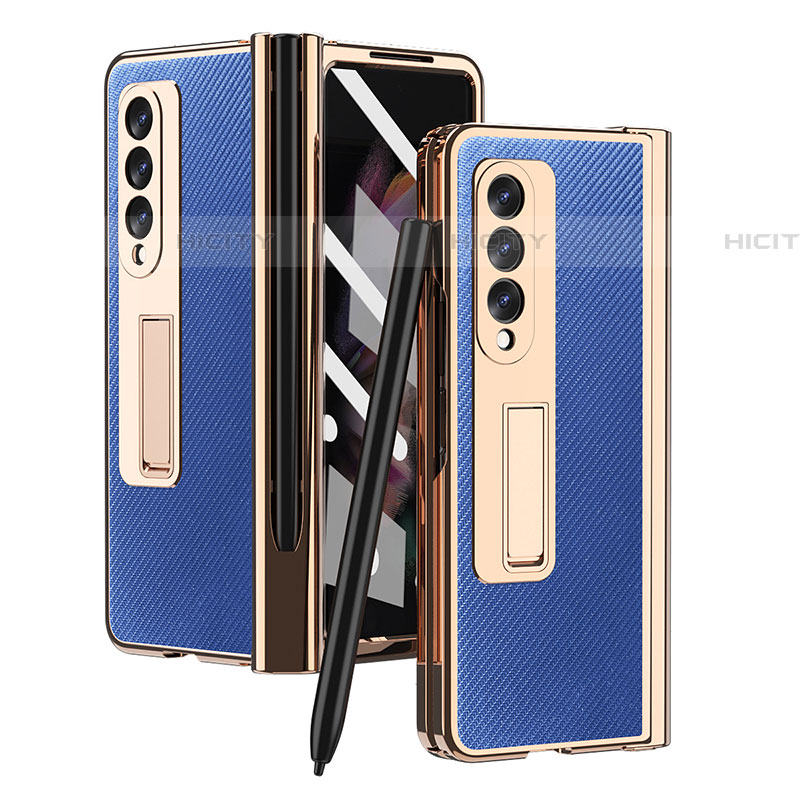Funda Bumper Lujo Cuero y Plastico Mate Carcasa ZL3 para Samsung Galaxy Z Fold4 5G Azul