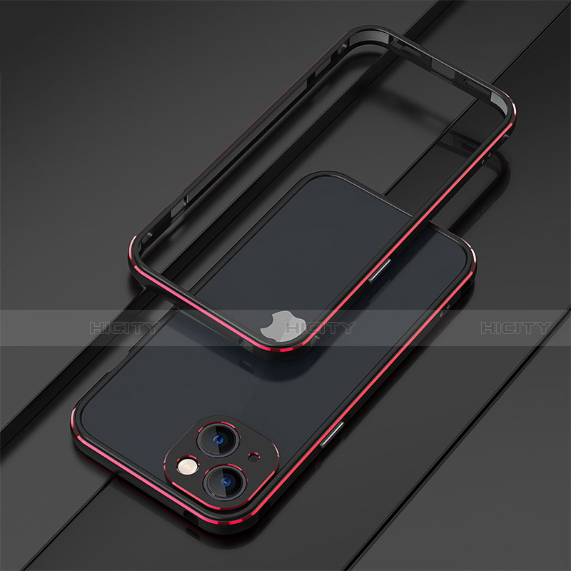 Funda Bumper Lujo Marco de Aluminio Carcasa A01 para Apple iPhone 14 Rojo y Negro