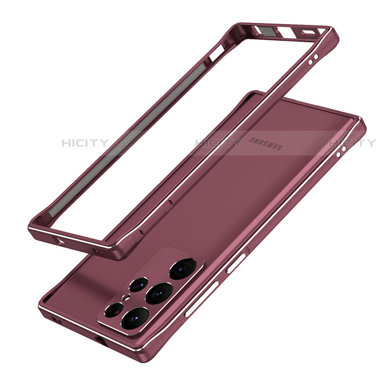 Funda Bumper Lujo Marco de Aluminio Carcasa A01 para Samsung Galaxy S21 Ultra 5G Rojo Rosa