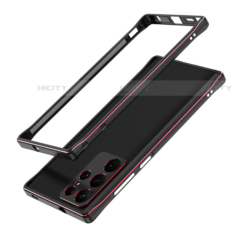 Funda Bumper Lujo Marco de Aluminio Carcasa A01 para Samsung Galaxy S22 Ultra 5G Rojo y Negro