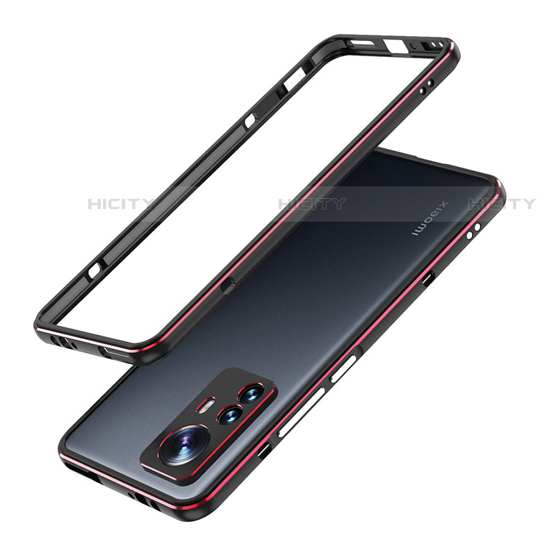 Funda Bumper Lujo Marco de Aluminio Carcasa A01 para Xiaomi Mi 12 Pro 5G Rojo y Negro