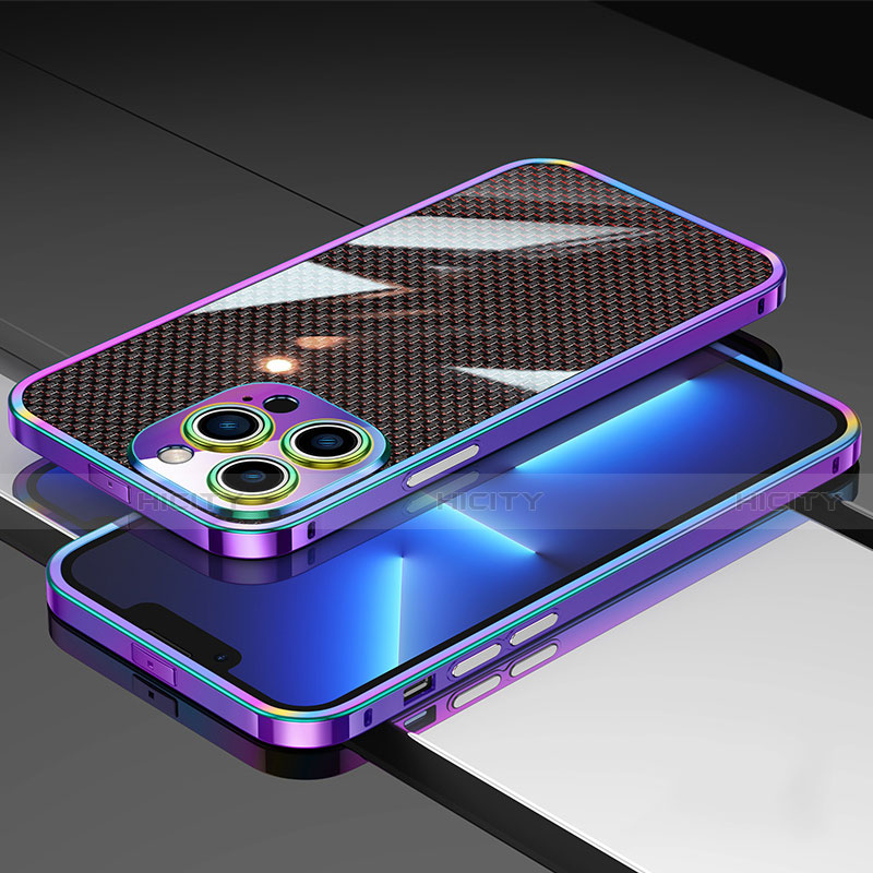 Funda Bumper Lujo Marco de Aluminio Carcasa A02 para Apple iPhone 13 Pro Azul