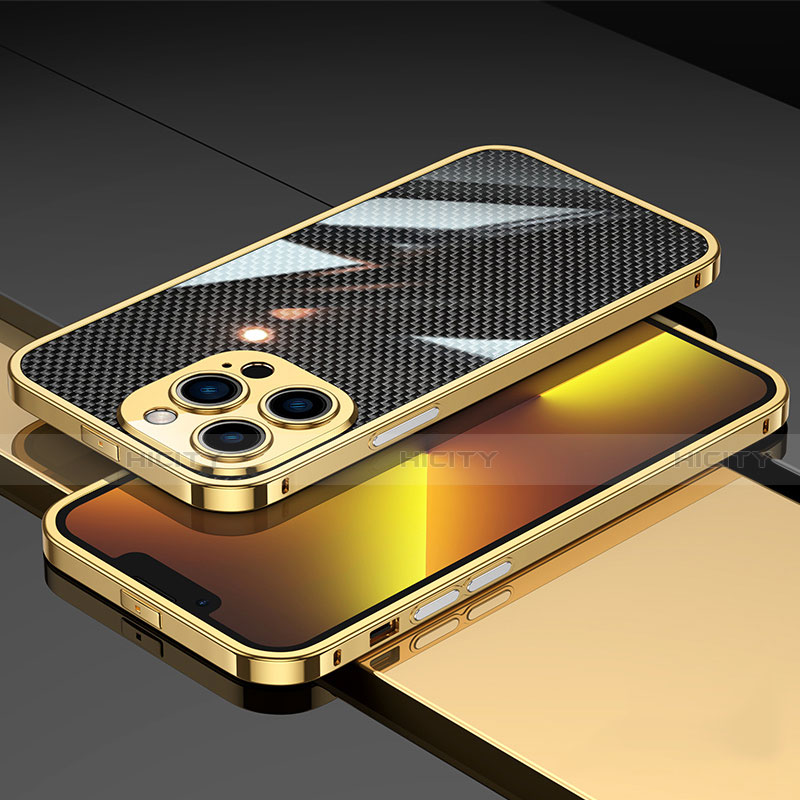 Funda Bumper Lujo Marco de Aluminio Carcasa A02 para Apple iPhone 13 Pro Oro