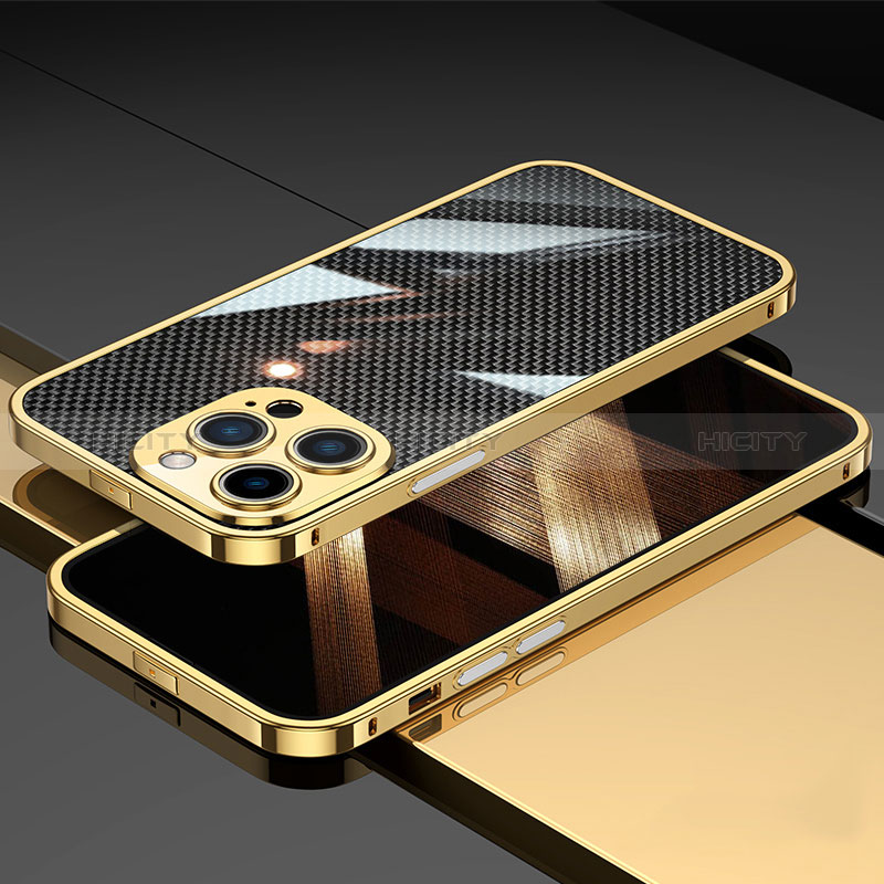 Funda Bumper Lujo Marco de Aluminio Carcasa A02 para Apple iPhone 14 Pro Oro